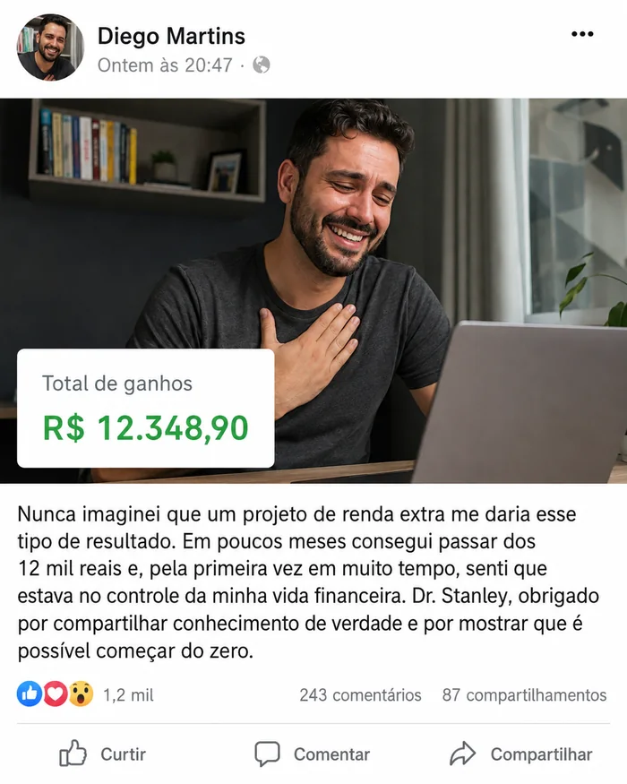 Depoimento real de afiliado do Método Stanley Afiliados 3