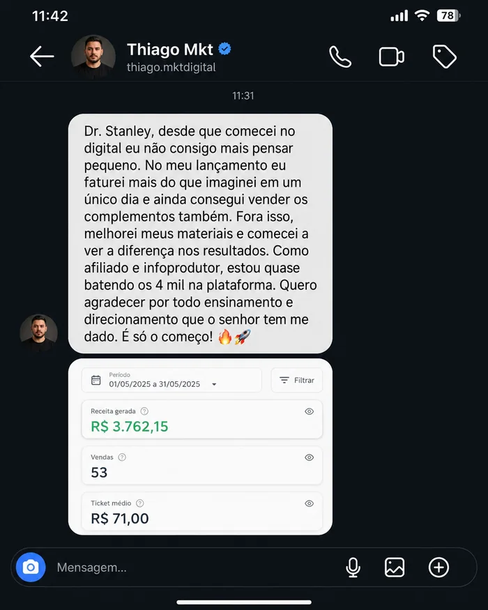 Depoimento real de afiliado do Método Stanley Afiliados 9