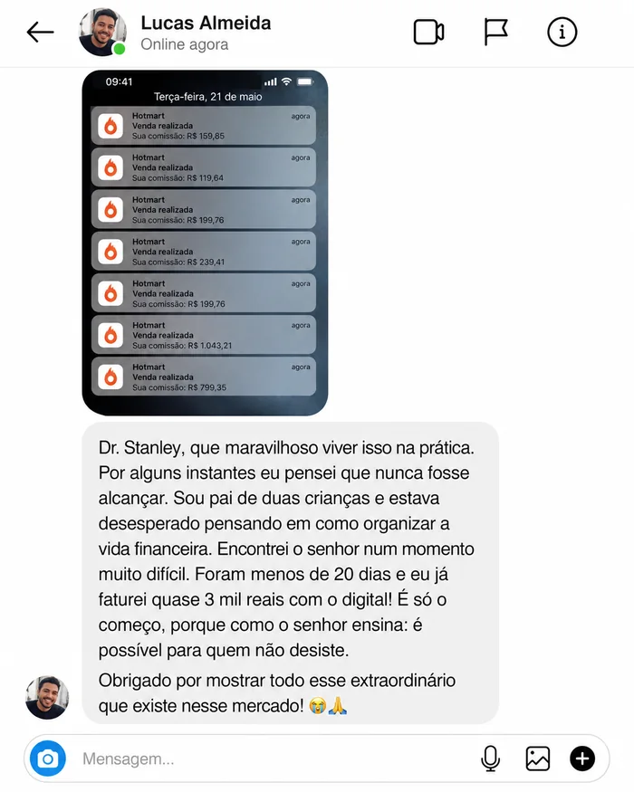 Depoimento real de afiliado do Método Stanley Afiliados 11